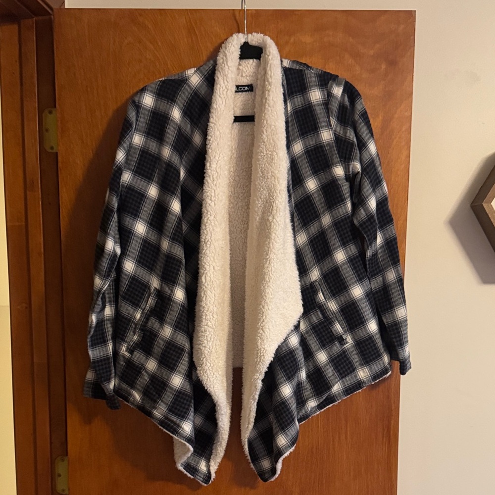 Volcom Blue and White Plaid fleece Jacket